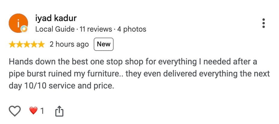 Five-star Google review from iyad kadur