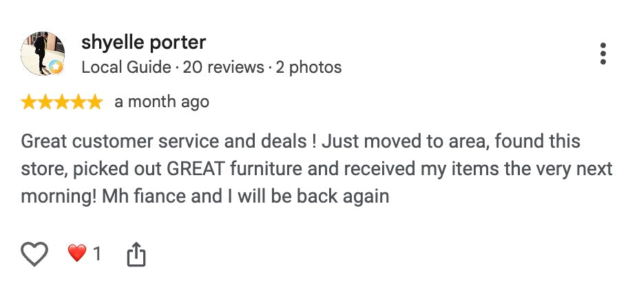 Five-star Google review from shyelle porter