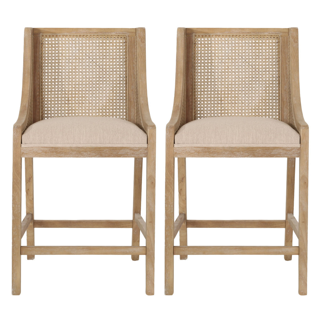 French Country Fabric Upholstered Counter Stools (Set of 2)