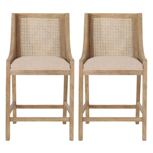 French Country Fabric Upholstered Counter Stools (Set of 2)