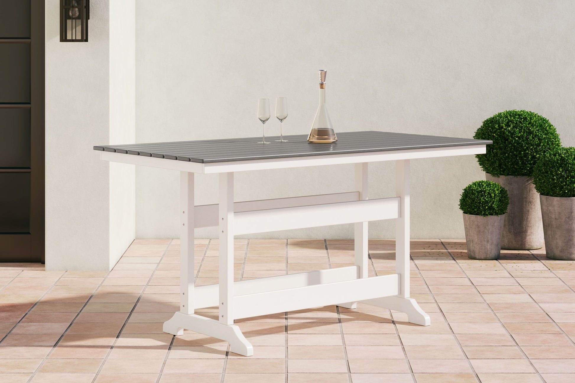 Transville - RECT COUNTER TABLE W/Umb OPT - Gray / White