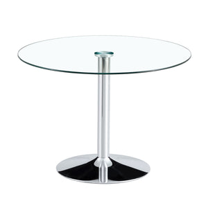 Modern Minimalist Circular Dining Table With Glass Top And Electroplated Metal Legs For Restaurants And Living Rooms - Silver / Transparent