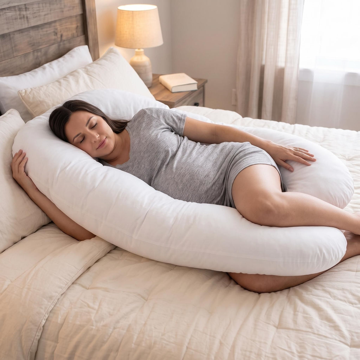U - Shape Pregnancy Body Pillow For Side Sleeper Support - White