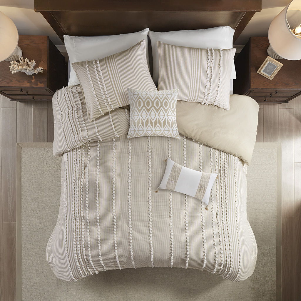 Anslee - King 3 Piece Yarn Dyed Duvet Cover Set - Taupe