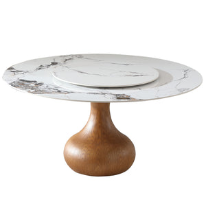 Round Modern Marble Dining Table (Table Only) - Walnut / White