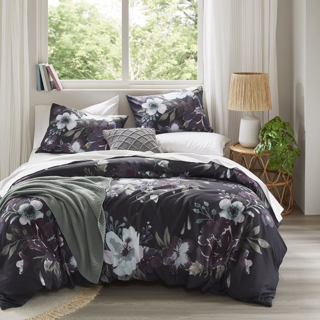 Jolene - 3 Piece Full/Queen Duvet Cover Set - Dark Gray/Plum
