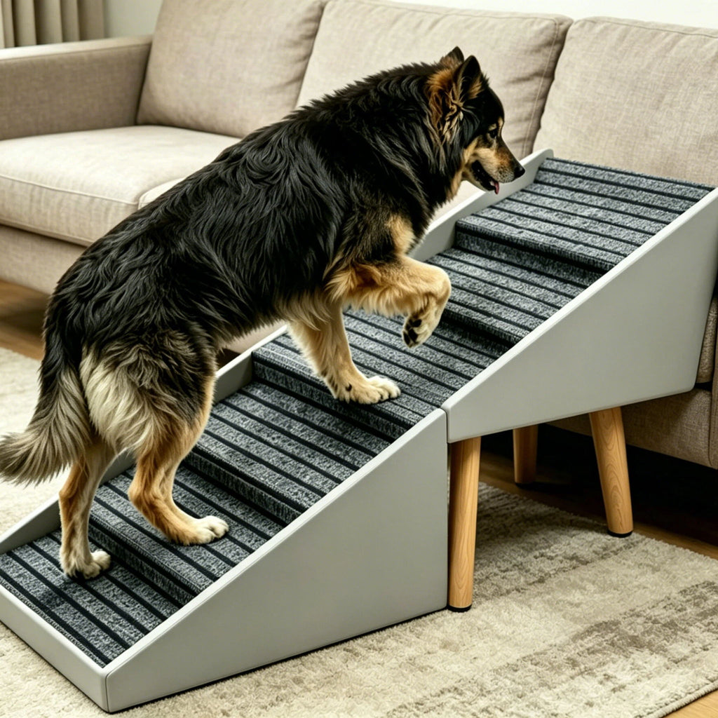 2 In 1 Dog Stairs For Bed And Couch, Foldable 6 Pet Steps - Gray