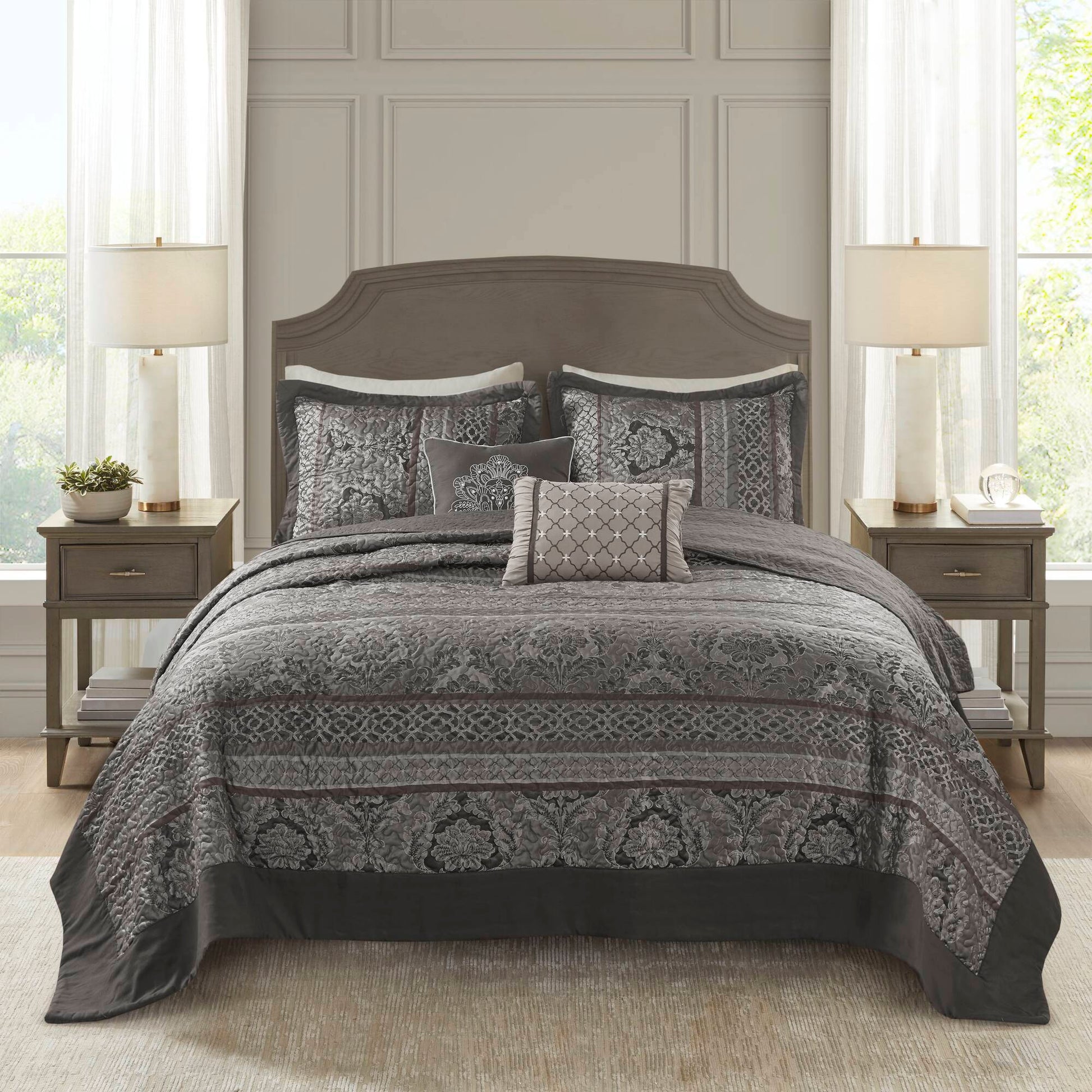 Bellagio - 5 Piece King Reversible Bedspread Set - Gray