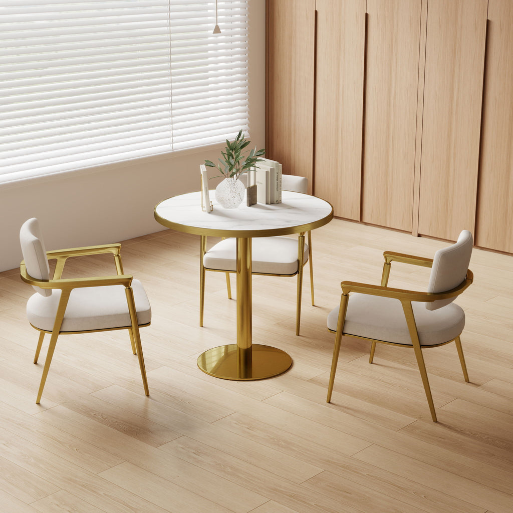 Round Bistro Table - Gold / White