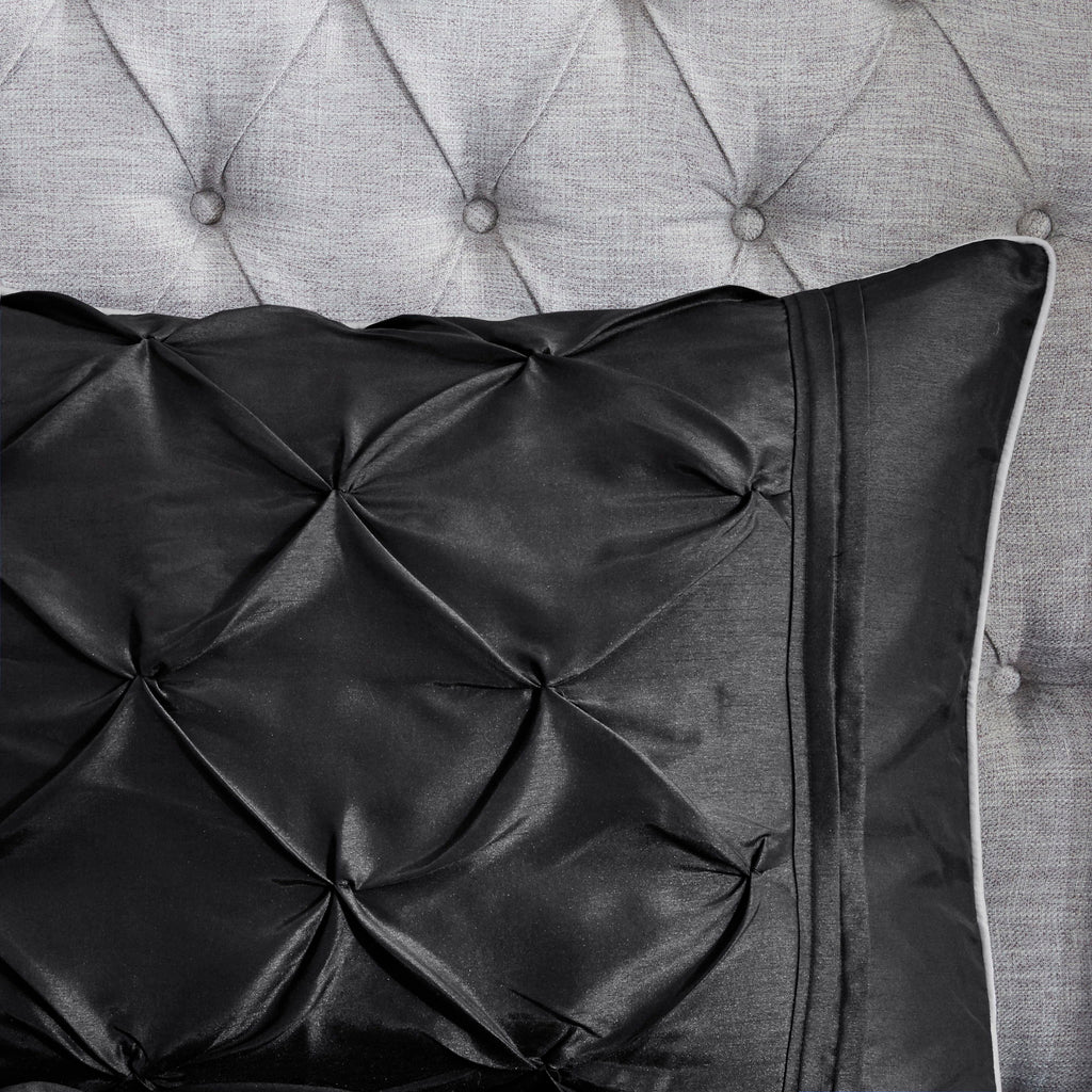Laurel - Queen Pieced Pleated 7 Piece Tufted Comforter Set - Black