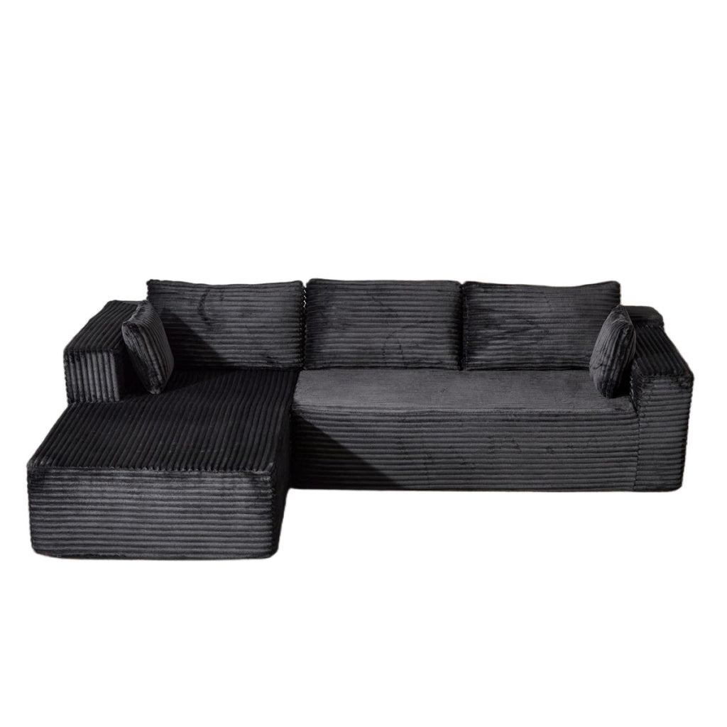 Compression Sectional Couch With Comfy Chaise, Boneless L Shape Sofa With Deep Seat