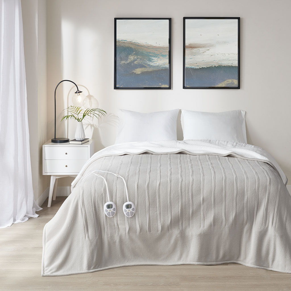 Fleece to Sherpa - King Comfort Heated Blanket - Tan