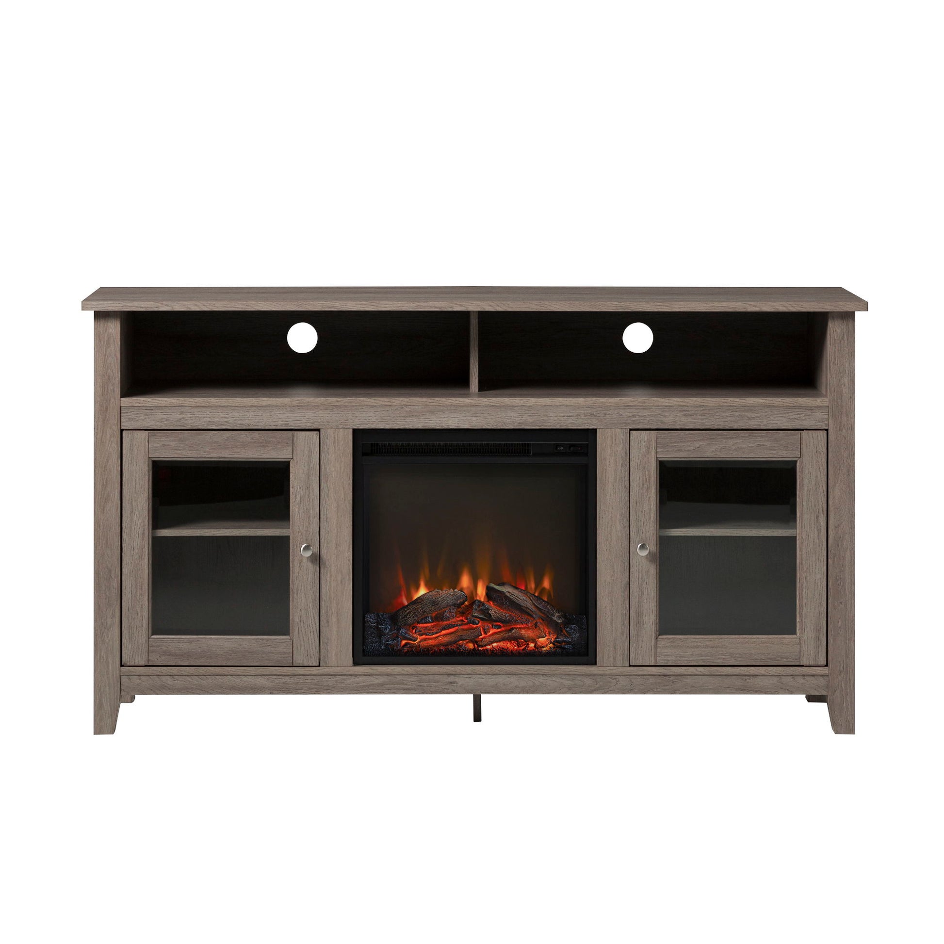 Classic Glass Door Fireplace Tall TV Stand For TVs Up To 65"