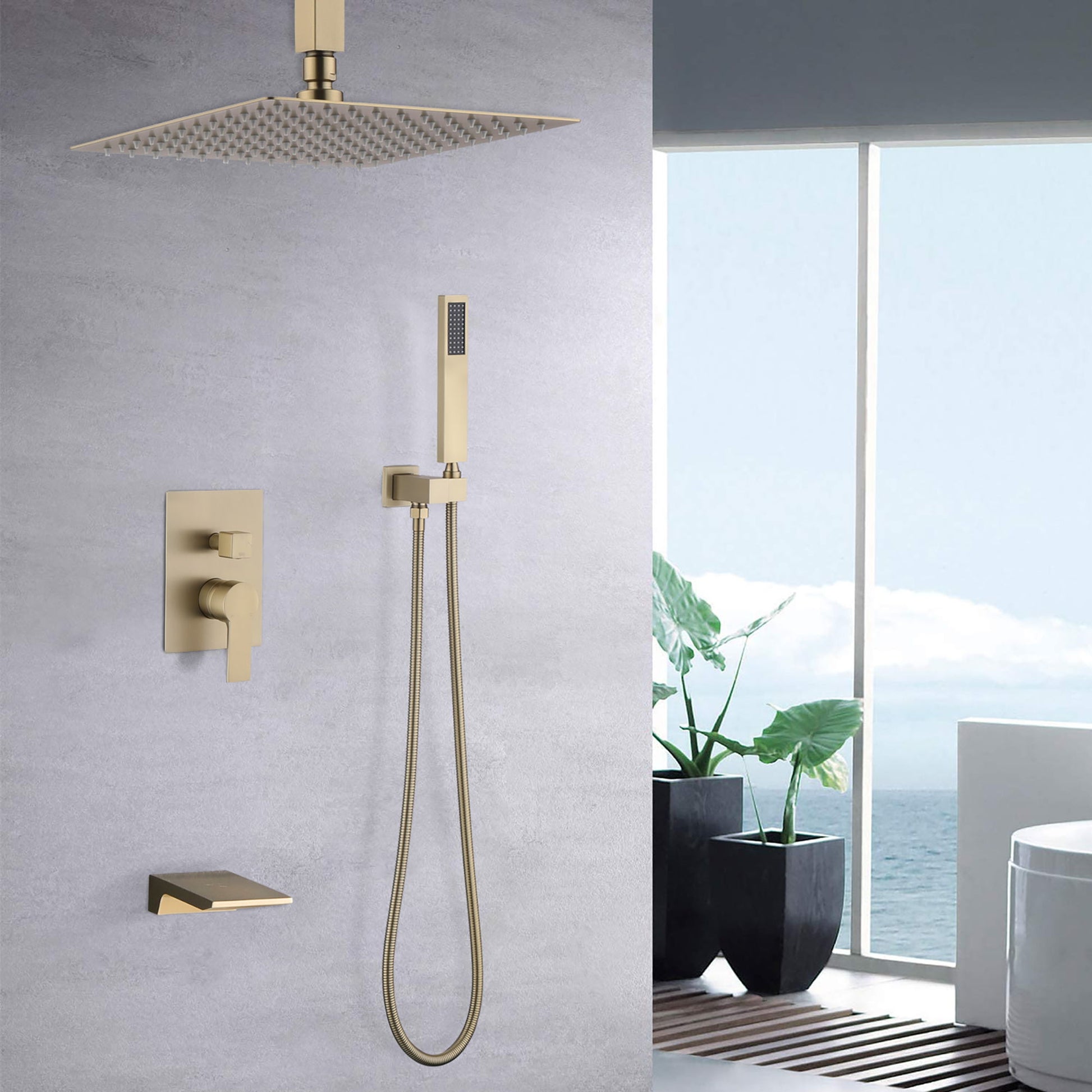Wall Mount Shower System With High Pressure 10" Shower Head And Handheld