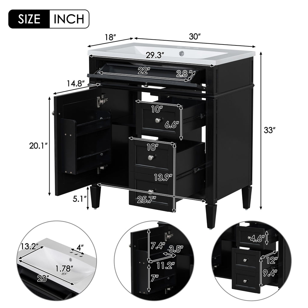 Bathroom Vanity With Top Sink, Storage Cabinet, 2 Drawers, Tip Out Drawer