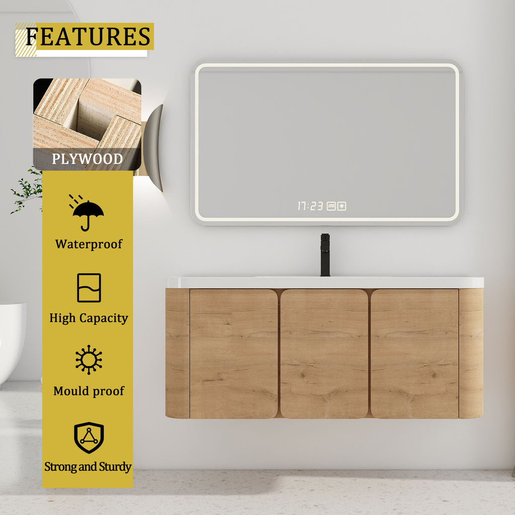 Wall Mounted Bathroom Vanity With Sink, 3 Soft Close Doors