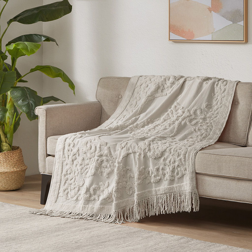 Chloe - Throw With Fringe Tassel - Gray