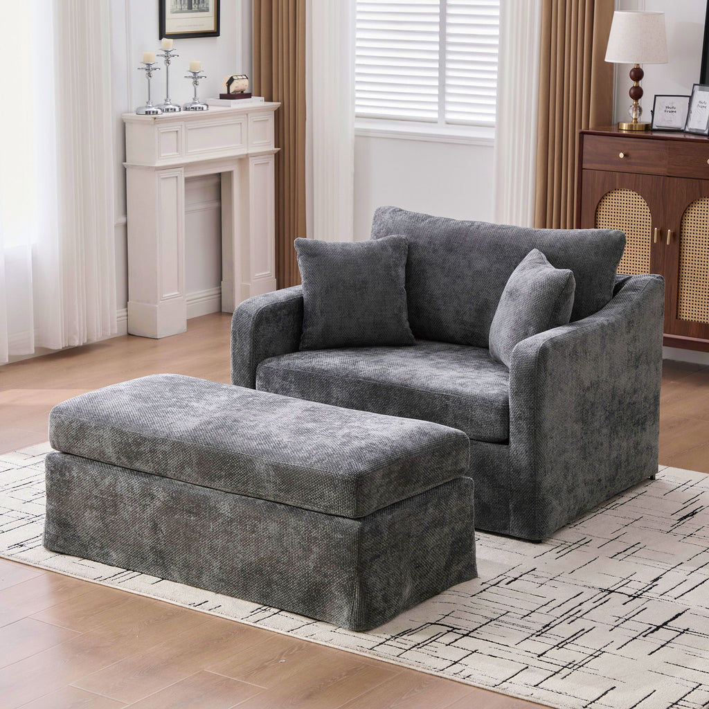 Accent Chair Wide With 2 Bolster Pillows, And Matching Ottoman