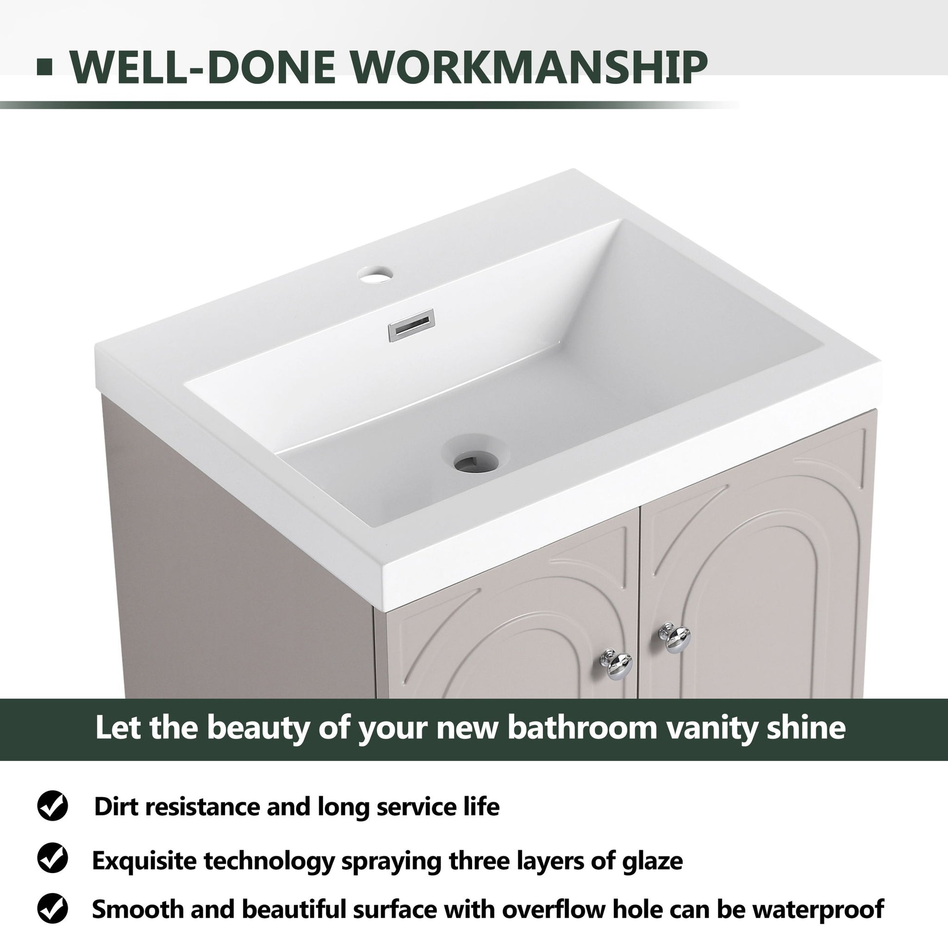 Contemporary Freestanding Bathroom Vanity With Resin Sink & Soft-Close Cabinet Doors