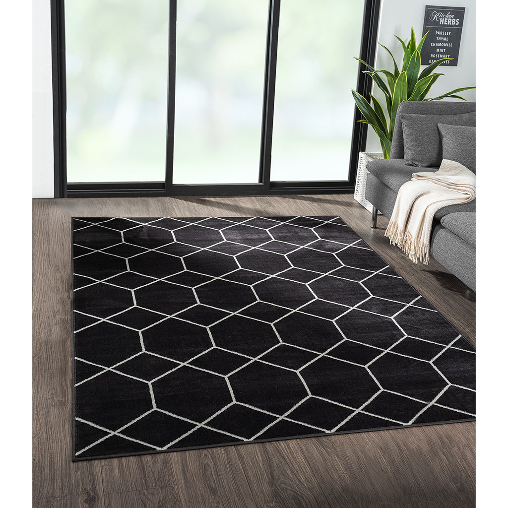 Averie - 8' x 10' Trellis Geometric Woven Area Rug - Black / Cream