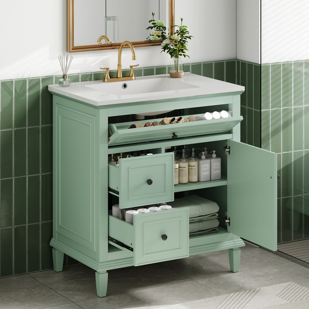 Modern Bathroom Vanity With Sink, Adjustable Shelf, Flip Drawer & 2 Drawers