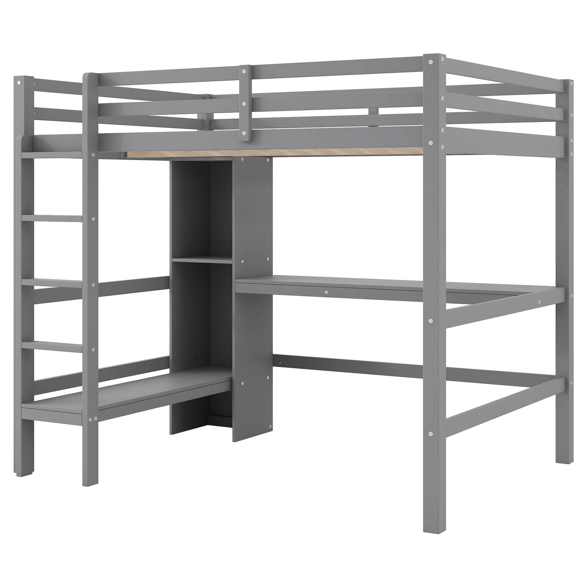 Loft Bed With Built In Desk And Multifunction Shelves