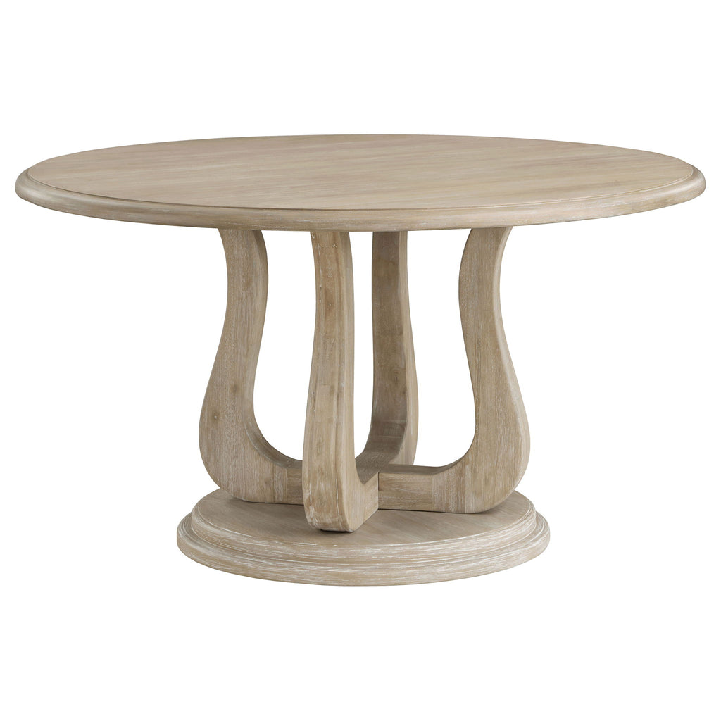 Rodota - 5 Piece Round Dining Table Set With Upholstered Chairs - White Washed