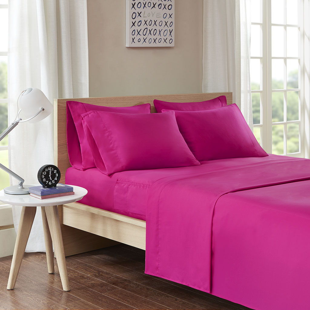 Microfiber - Twin Sheet Set With Side Storage Pockets - Pink