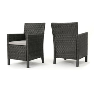 Outdoor Rattan Dining Chair With Straight Legs And Sloped Arms