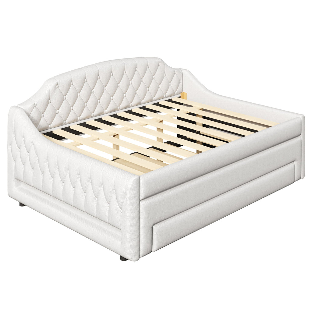 Upholstered Daybed With LED Belt, Trundle And 3 Drawers