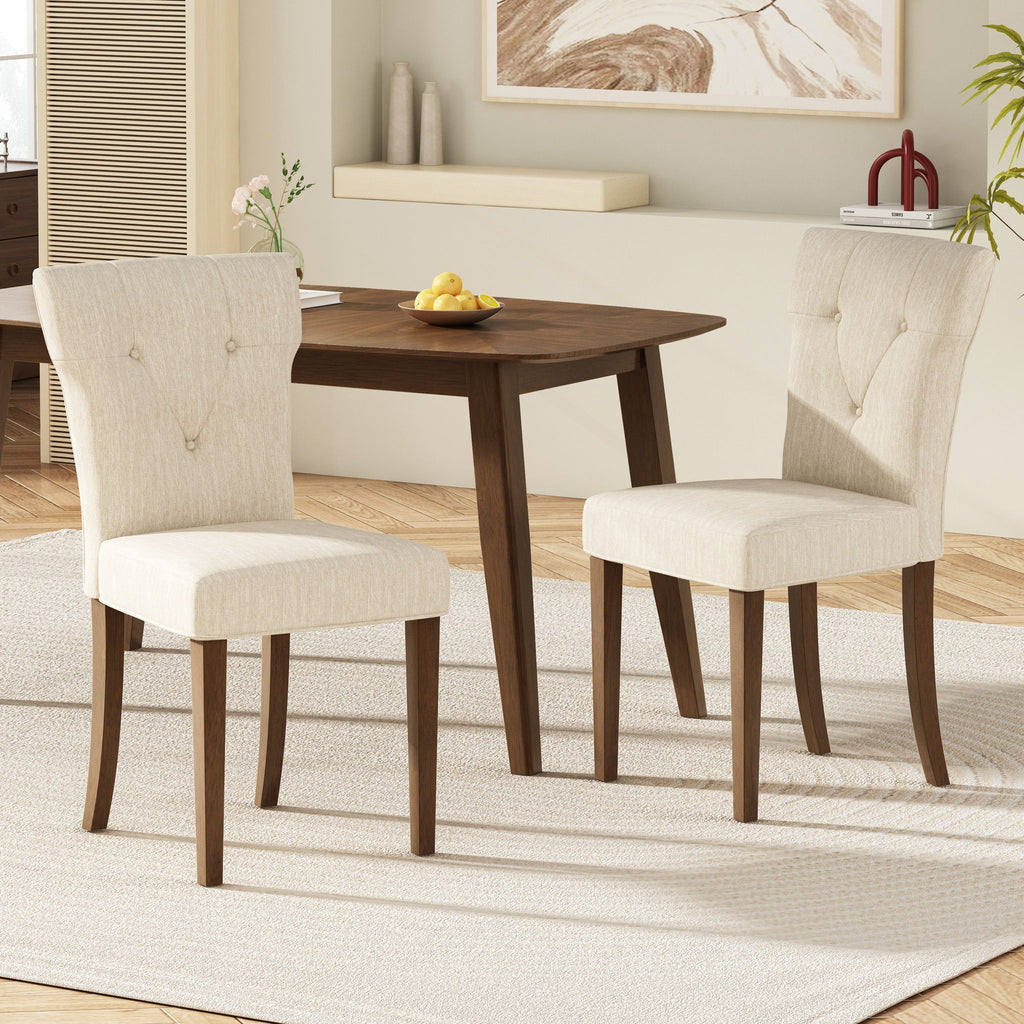Modern Indoor Wood Dining Set With Chairs And Table, Rubber Wood, 6 Piece - Cream / Walnut