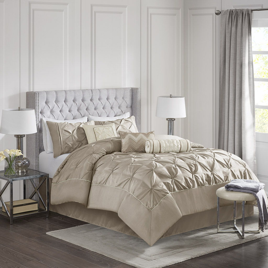 Laurel - California King 7 Piece Tufted Comforter Set - Taupe