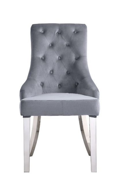 Satinka - Side Chair (Set of 2) - Gray Fabric & Mirrored Silver Finish