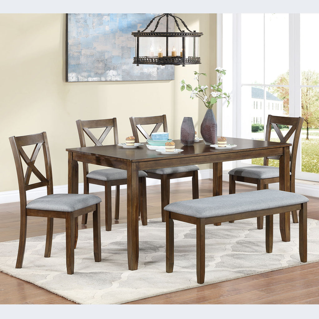 6 Pieces Kitchen Dining Set, Rectangular Wooden Dining Table With 4 Chairs And A Bench