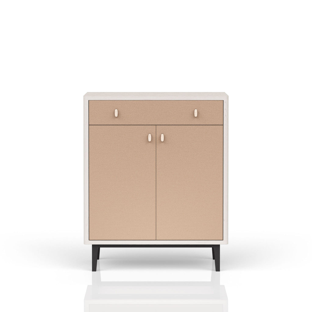 Contemporary Bar Cabinet With Large Storage - White / Pecan