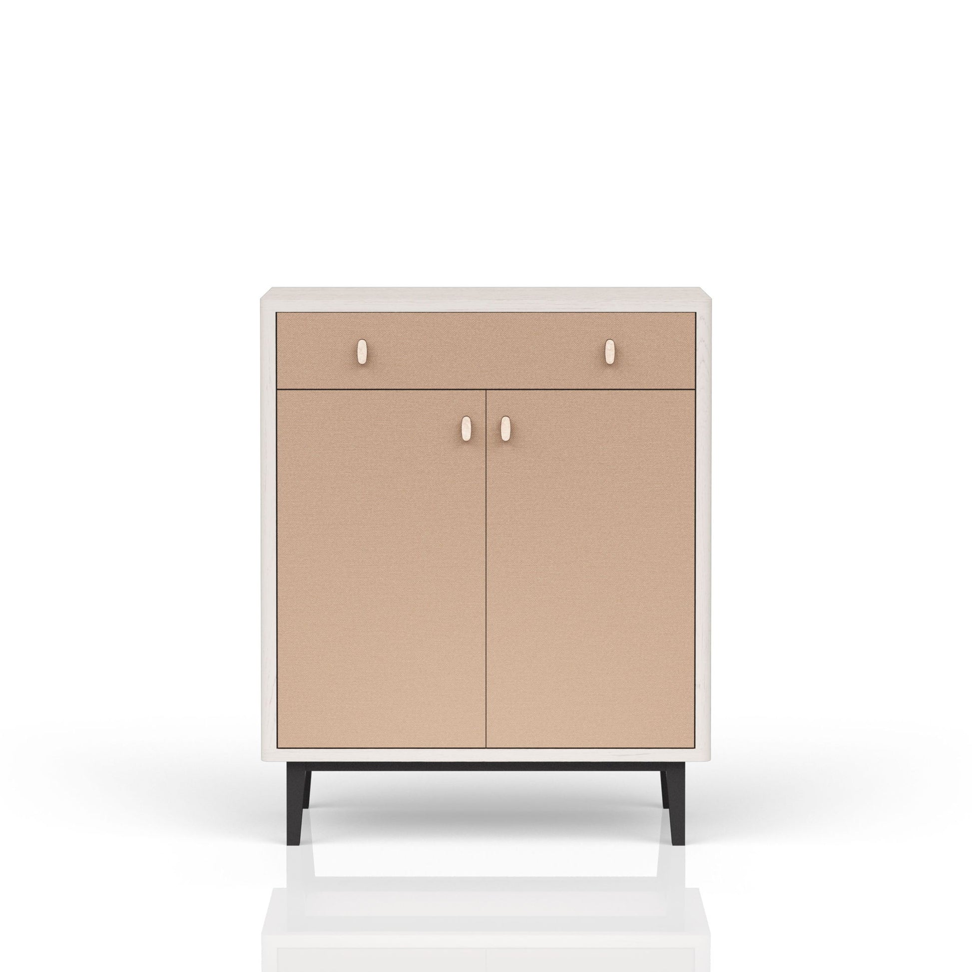 Contemporary Bar Cabinet With Large Storage - White / Pecan