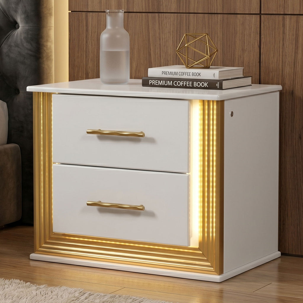 Obsession - 2 Drawer LED Nightstand - White
