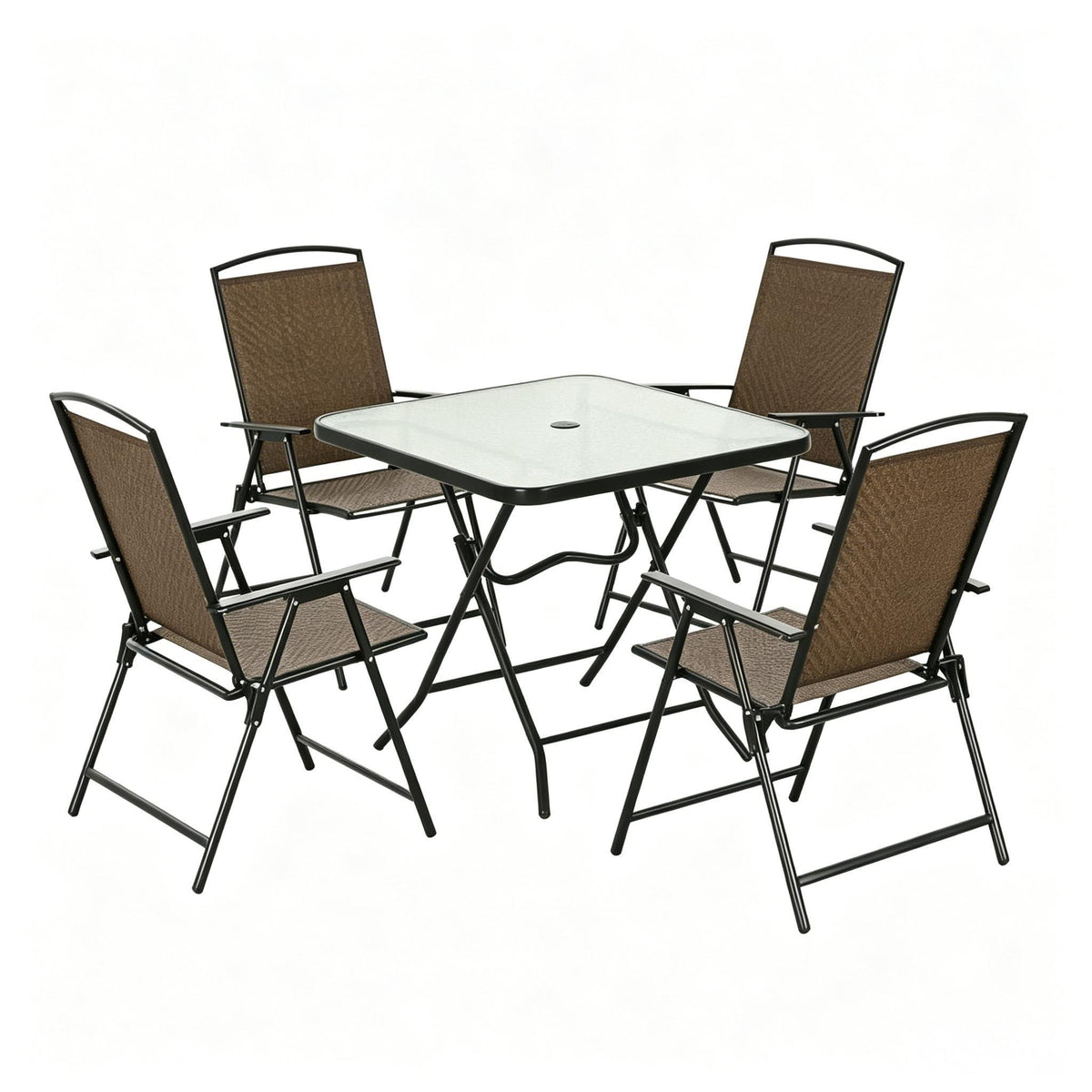 Outdoor Furniture Set, Foldable Patio Dining Set With Table And Chairs - Dark Brown
