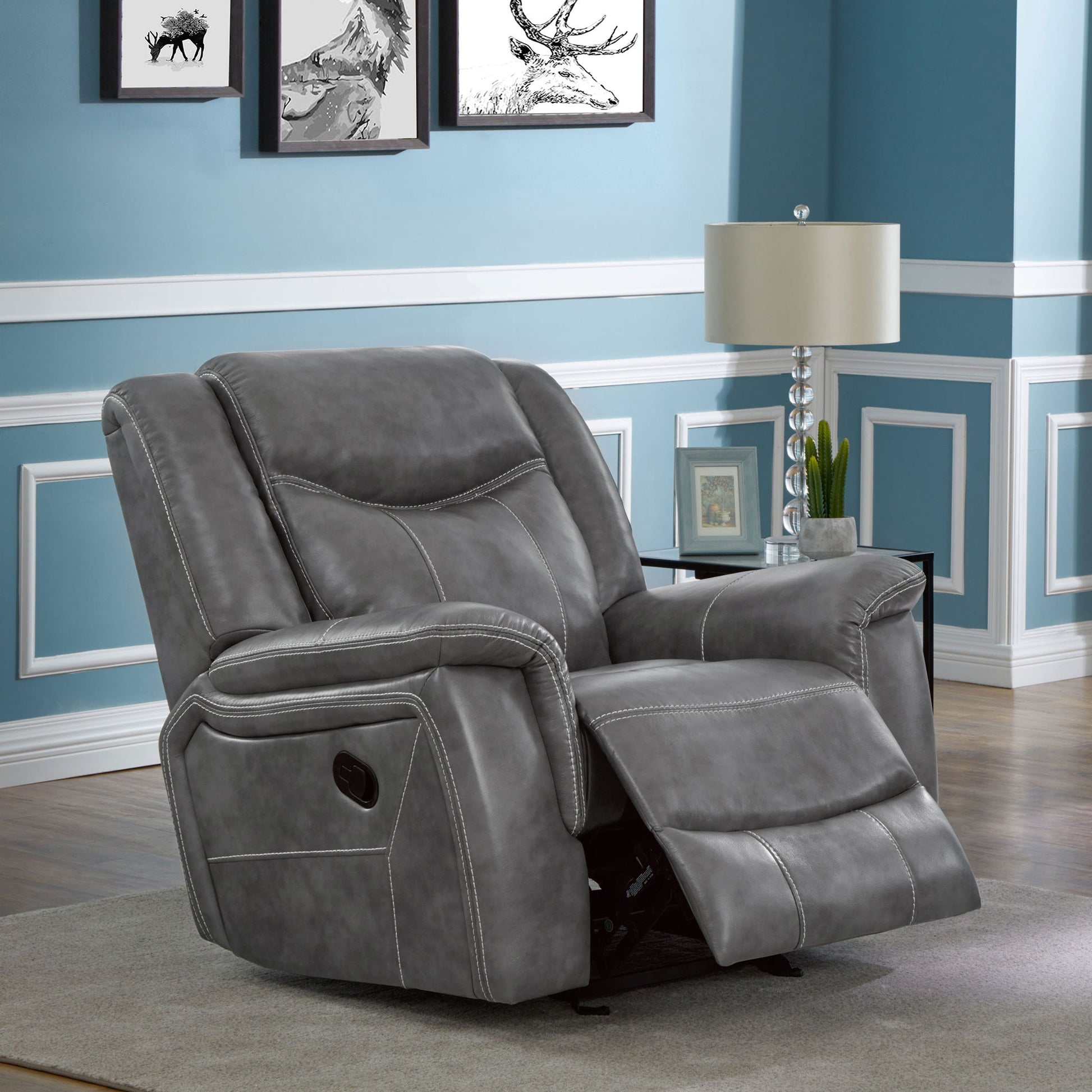 Encino - Upholstered Padded Arm Glider Recliner - Gray