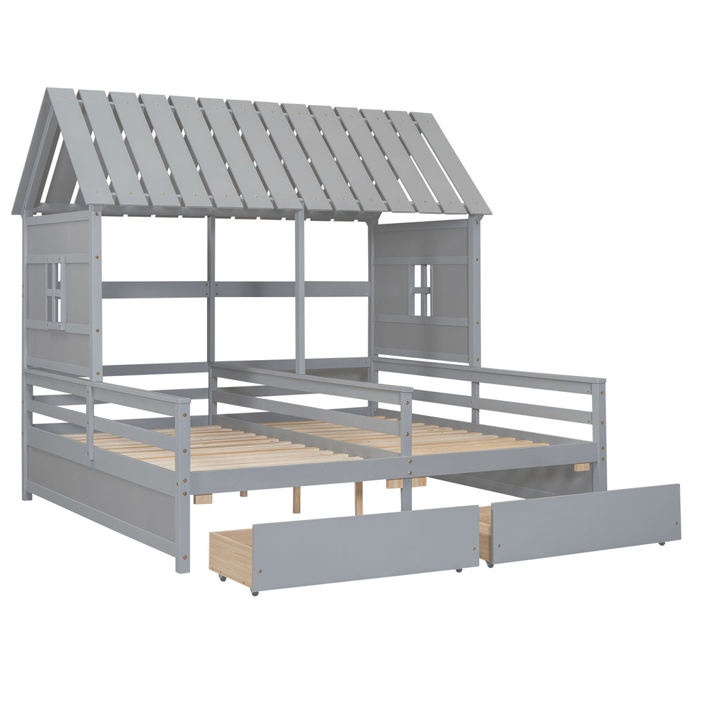 House Platform Beds With 2 Drawers, Side By Side Design