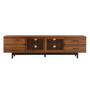 TV Stand, Media Console With 2 Drawers, Soft Closing Hinges, Adjustable Shelves, Slatted Design - Walnut