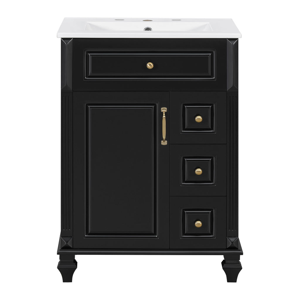 Freestanding Bathroom Vanity With Sink, 3 Drawers & Flip-Out Drawer