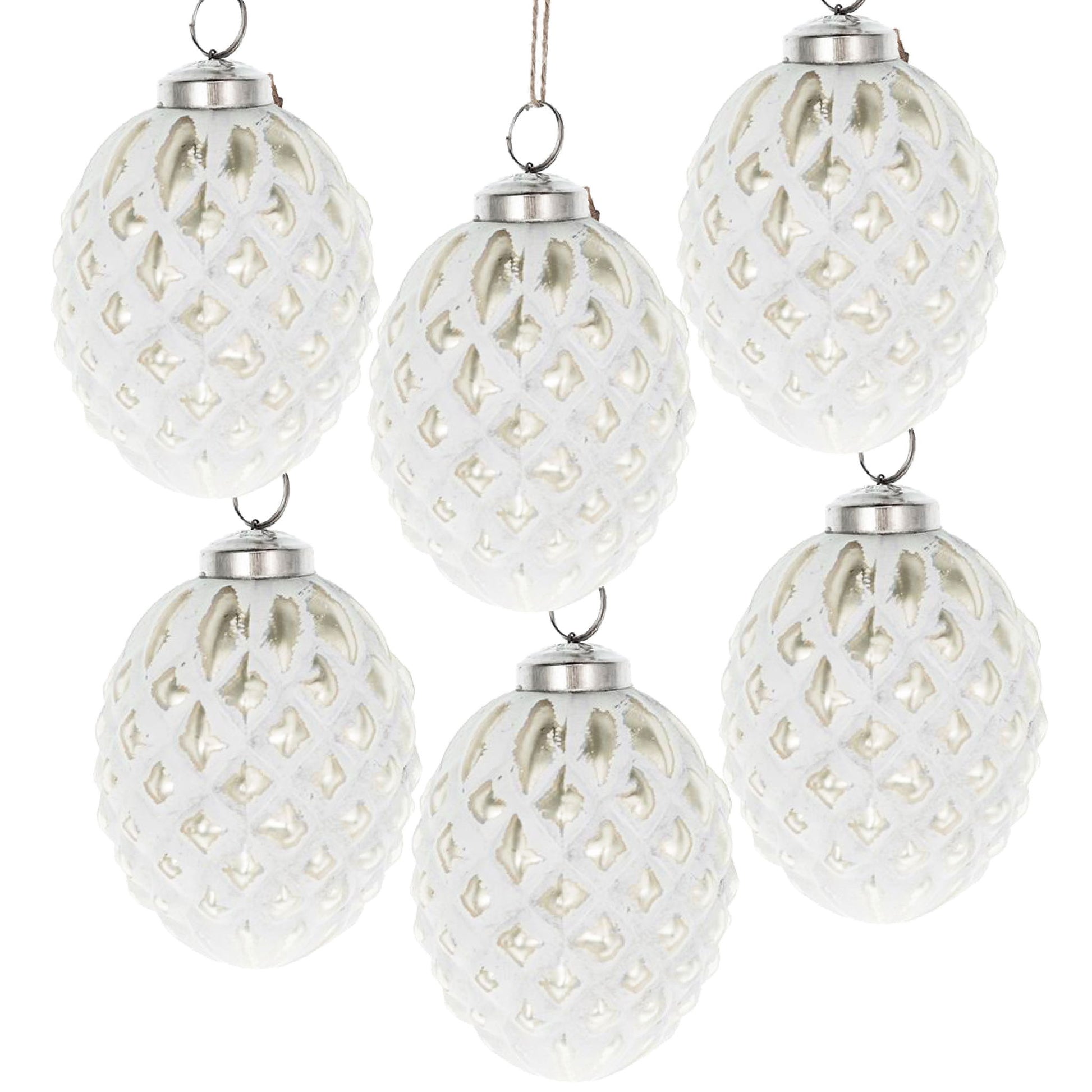 Christmas Ball Ornaments, Glass Decorative Hanging Ball Christmas Tree Ornaments, For Holiday Party Decorations (Set of 6) - White