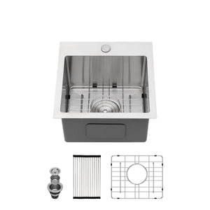 Stainless Steel Drop In Kitchen Sink 15" Topmount 16 Gauge - Brushed Nickel