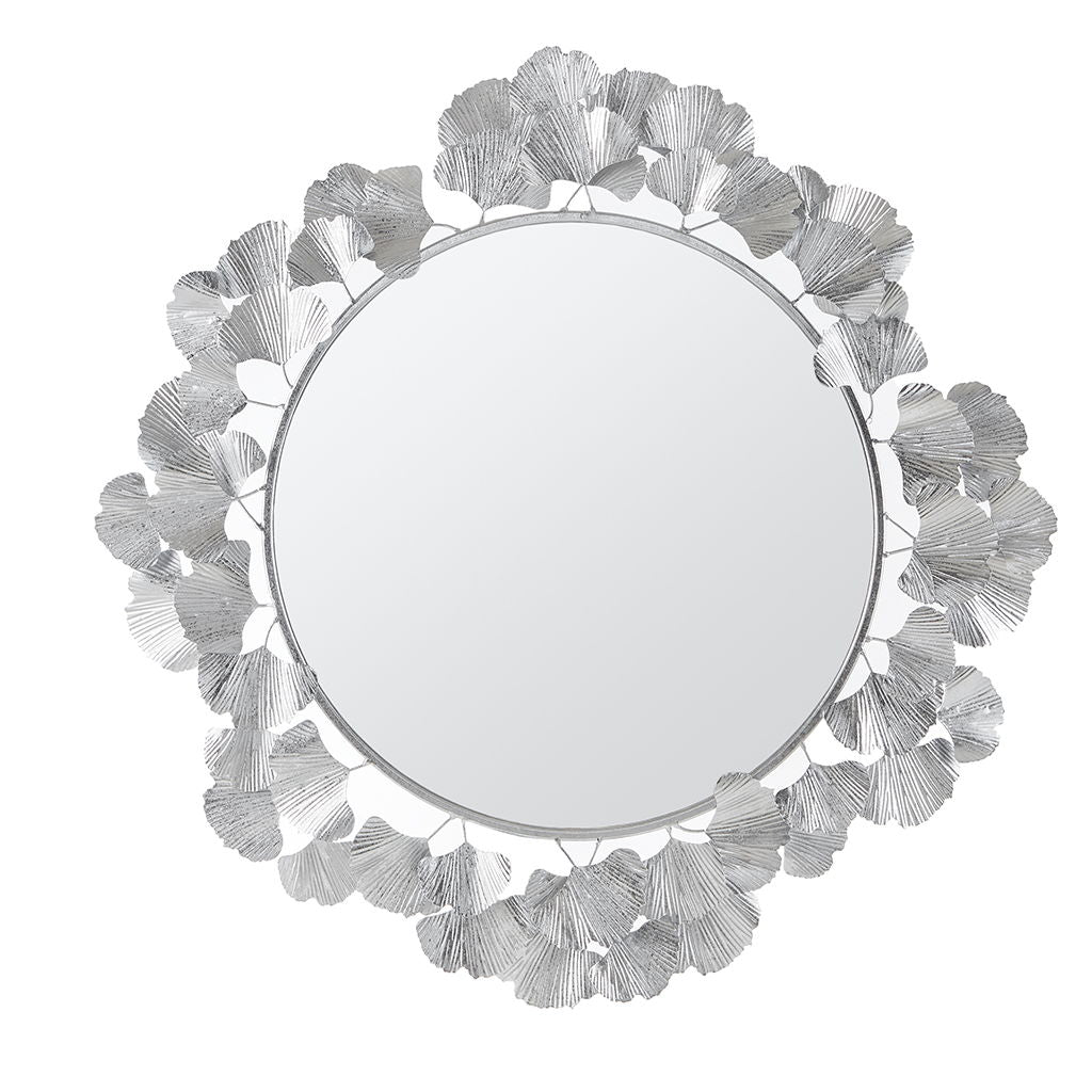 Eden - Eden Gingko Leaf Round Wall Mirror 30.5" - Silver