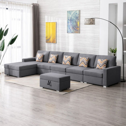 Nolan - Fabric 6 Piece Sectional Sofa With Pillows And Interchangeable Legs