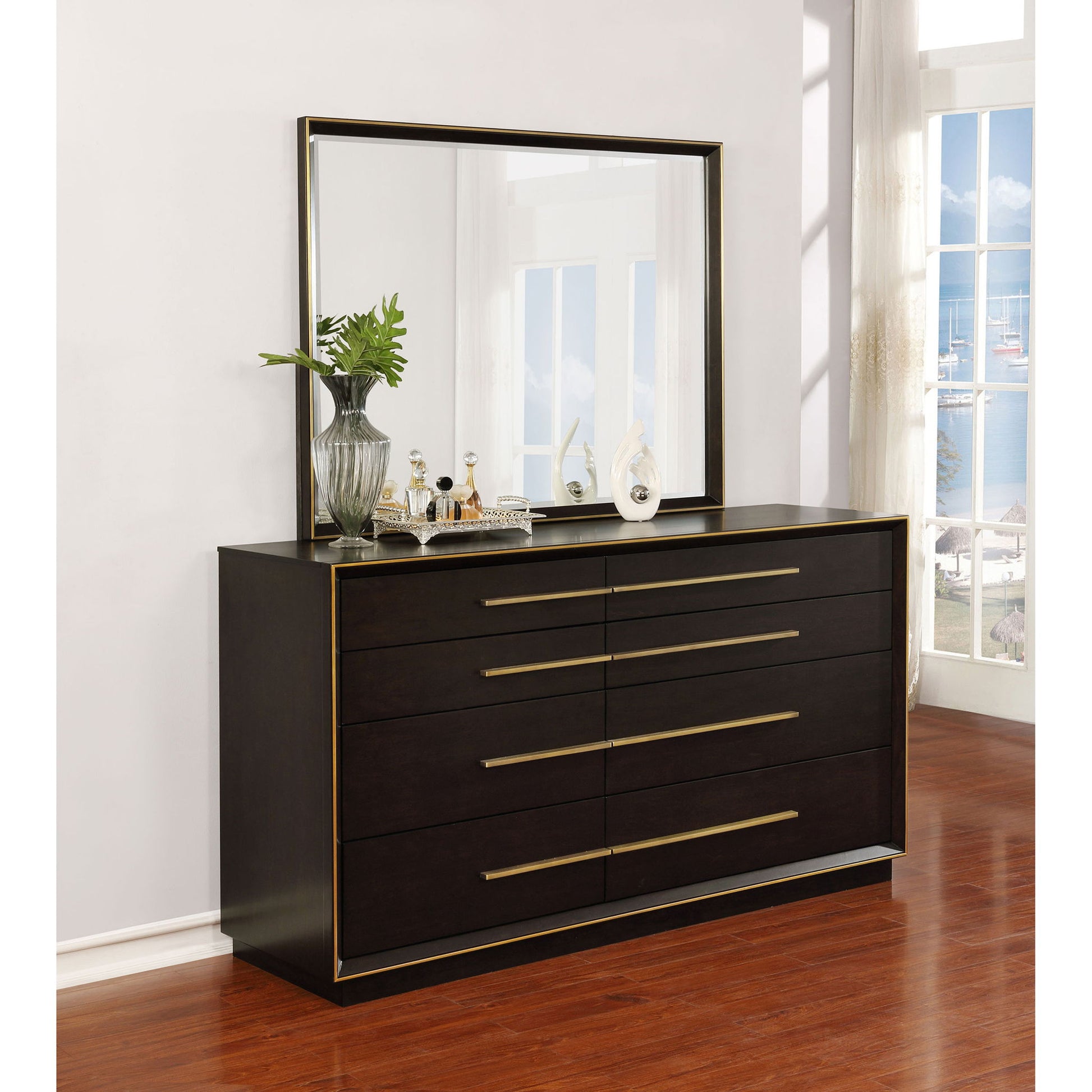 Prescott - 8 Drawer Dresser With Mirror - Smoked Peppercorn Brown