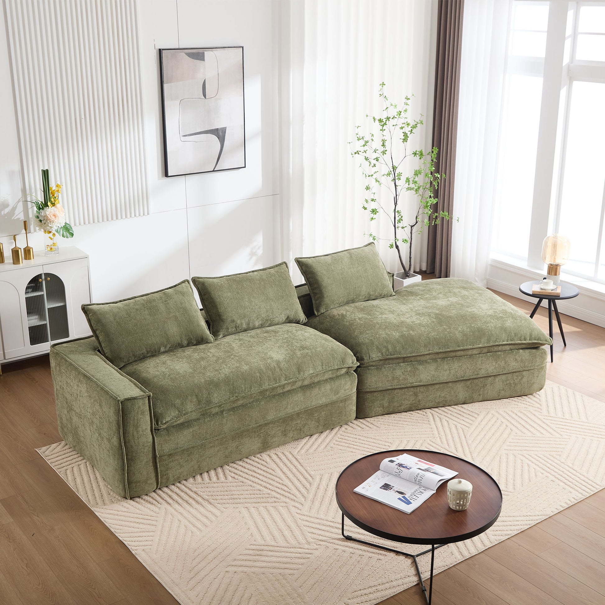 Modern Minimalist Modular Sectional Sofa With Deep Seats And Right Facing Chaise