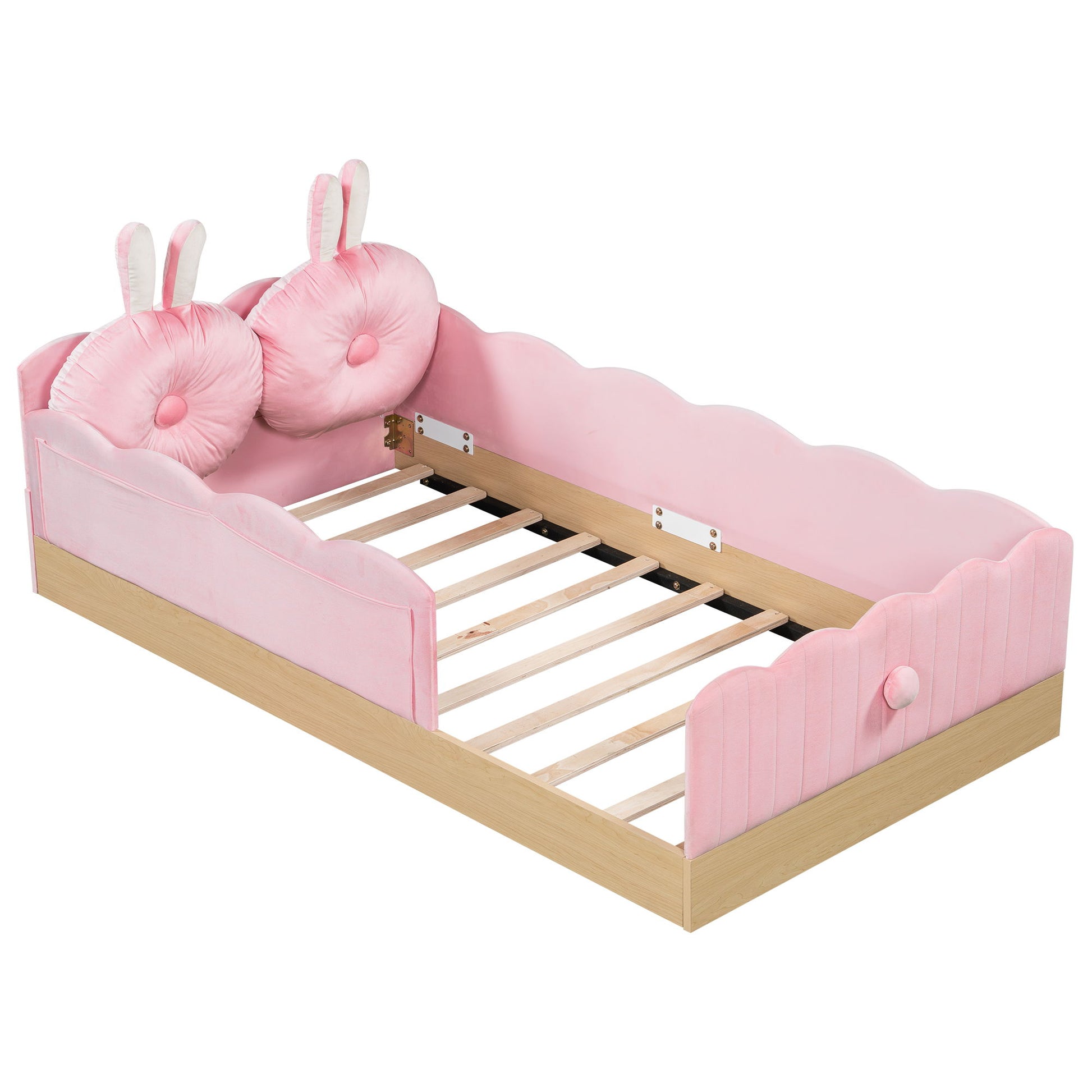 Platform Bed With Animal Pillows And Storage Bags