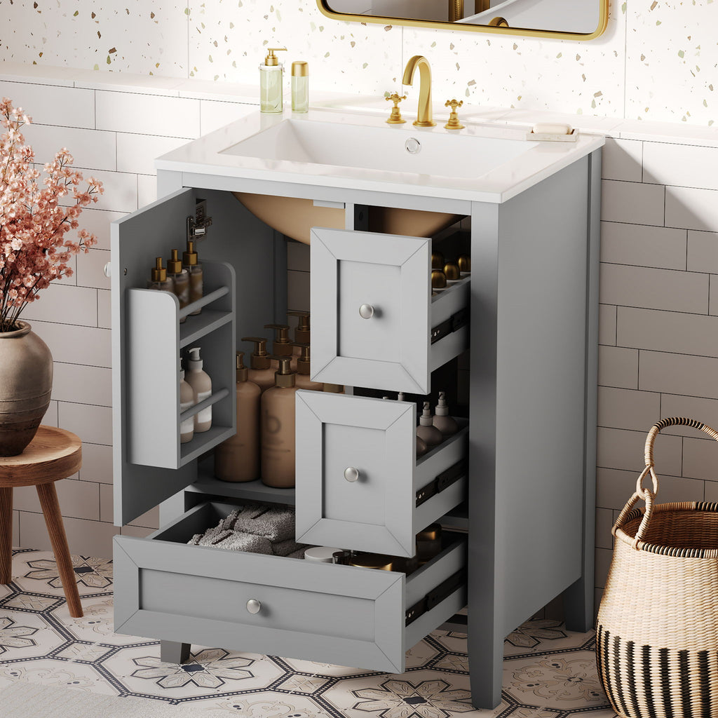 Modern Bathroom Vanity With Sink, Freestanding Cabinet With Drawers And Shelves